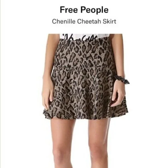 Free People Size 2 Black Gold Women's Chenille Cheetah Skirt NEW! - Picture 2 of 7